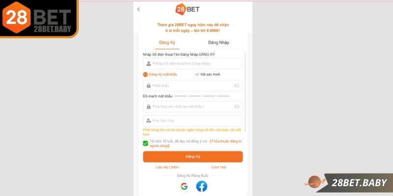 Đăng ký 28BET bằng thông tin chính xác, sử dụng xuyên suốt