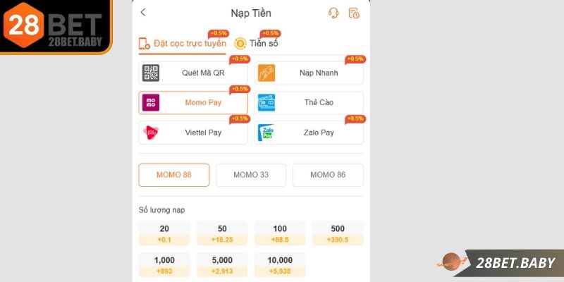 Hội viên vào website để thực hiện hướng dẫn nạp tiền 28BET